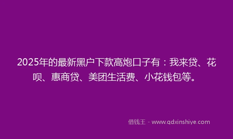 2025年的最新黑户下款高炮口子有：我来贷、花呗、惠商贷、美团生活费、小花钱包等。
