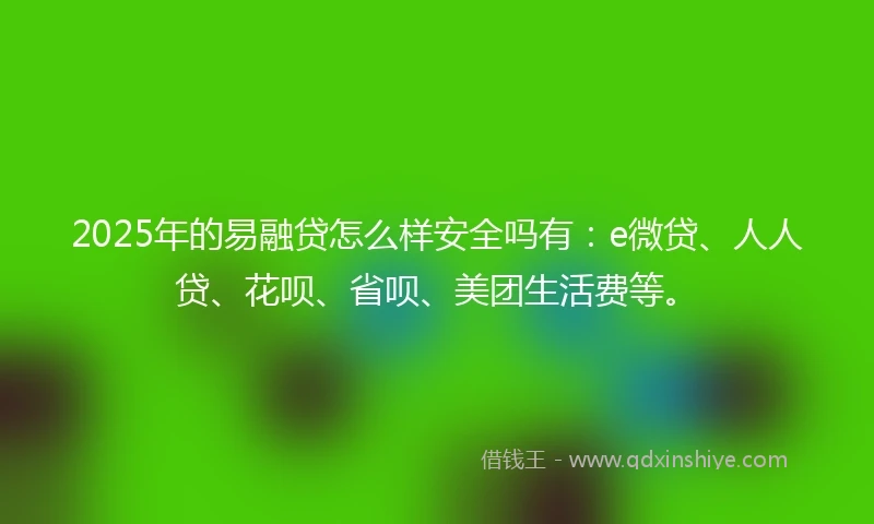 2025年的易融贷怎么样安全吗有:e微贷、人人贷、花呗、省呗、美团生活费等。