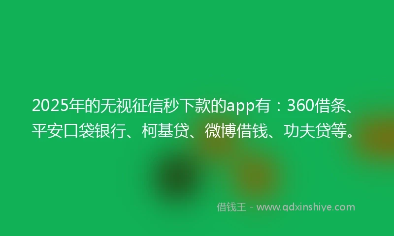 2025年的无视征信秒下款的app有：360借条、平安口袋银行、柯基贷、微博借钱、功夫贷等。