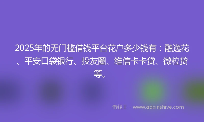 2025年的无门槛借钱平台花户多少钱有：融逸花、平安口袋银行、投友圈、维信卡卡贷、微粒贷等。