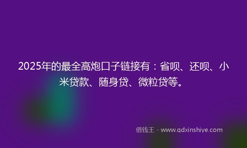 2025年的最全高炮口子链接有:省呗、还呗、小米贷款、随身贷、微粒贷等。