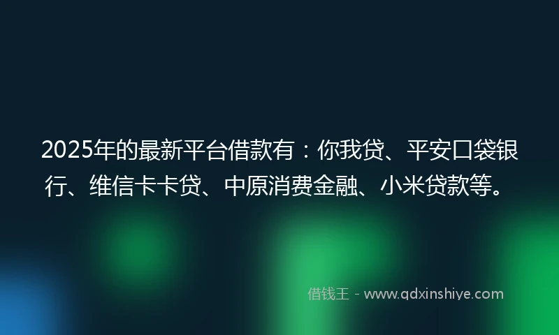 2025年的最新平台借款有：你我贷、平安口袋银行、维信卡卡贷、中原消费金融、小米贷款等。