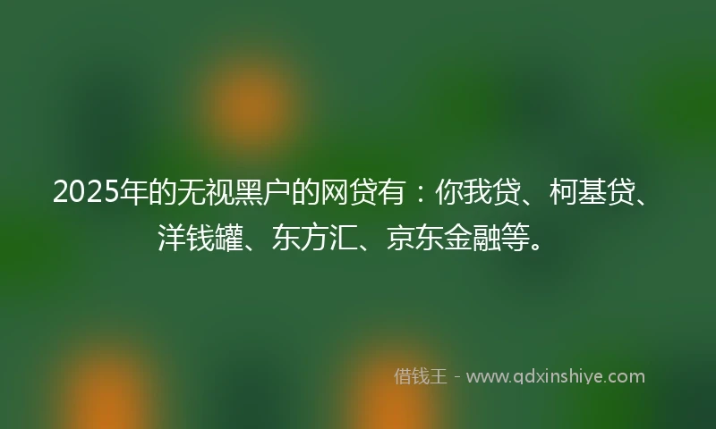2025年的无视黑户的网贷有：你我贷、柯基贷、洋钱罐、东方汇、京东金融等。