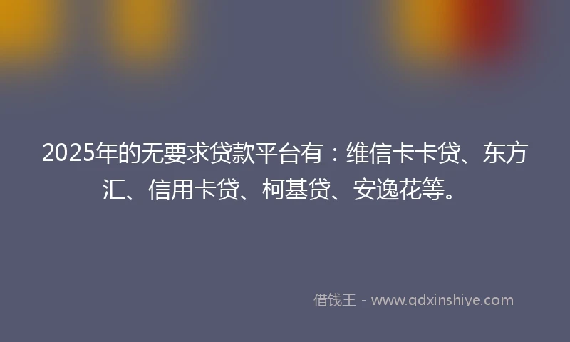 2025年的无要求贷款平台有：维信卡卡贷、东方汇、信用卡贷、柯基贷、安逸花等。