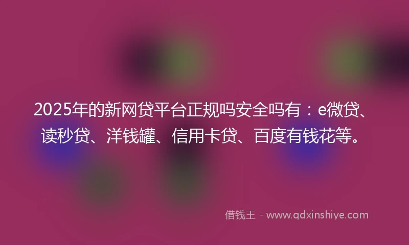 2025年的新网贷平台正规吗安全吗有：e微贷、读秒贷、洋钱罐、信用卡贷、百度有钱花等。