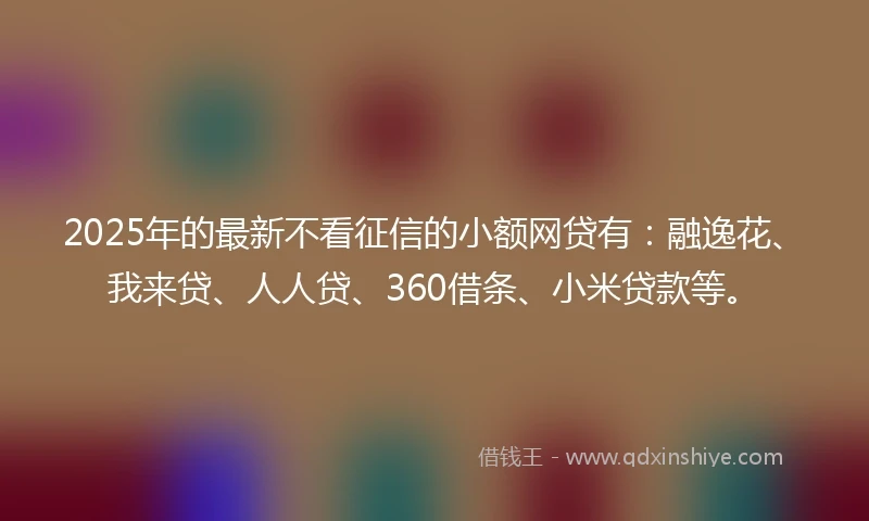 2025年的最新不看征信的小额网贷有：融逸花、我来贷、人人贷、360借条、小米贷款等。