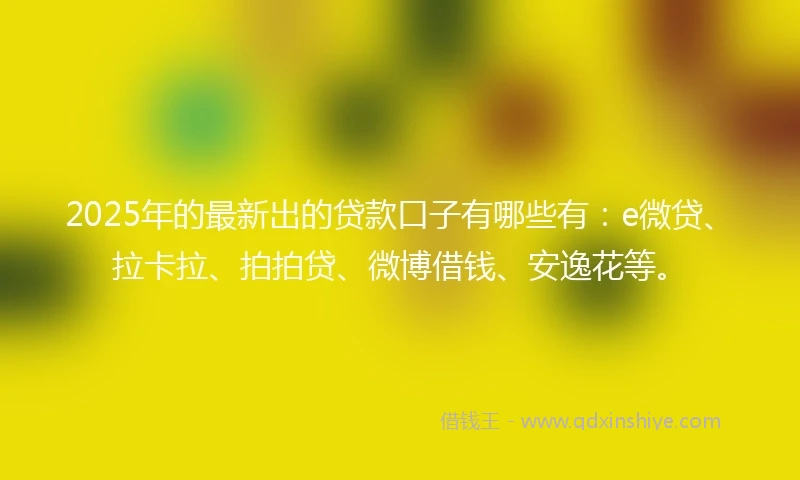 2025年的最新出的贷款口子有哪些有：e微贷、拉卡拉、拍拍贷、微博借钱、安逸花等。