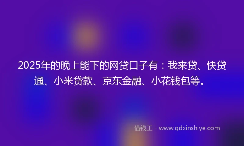 2025年的晚上能下的网贷口子有：我来贷、快贷通、小米贷款、京东金融、小花钱包等。