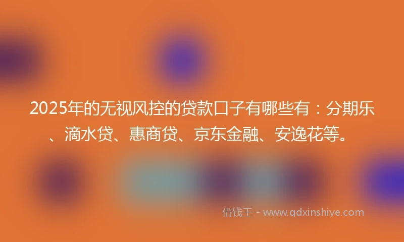 2025年的无视风控的贷款口子有哪些有：分期乐、滴水贷、惠商贷、京东金融、安逸花等。