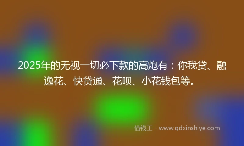 2025年的无视一切必下款的高炮有：你我贷、融逸花、快贷通、花呗、小花钱包等。