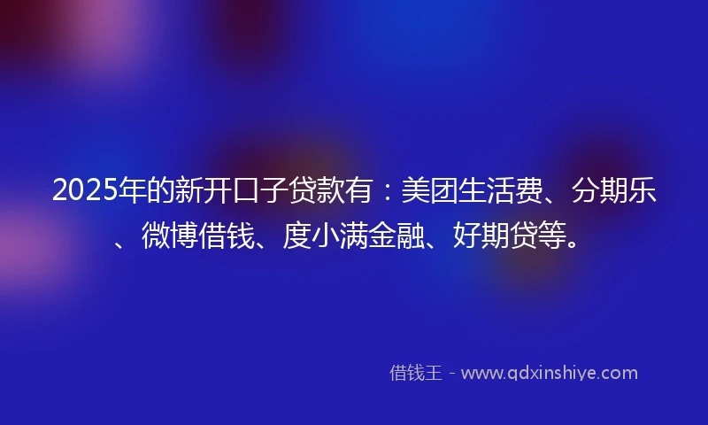 2025年的新开口子贷款有:美团生活费、分期乐、微博借钱、度小满金融、好期贷等。