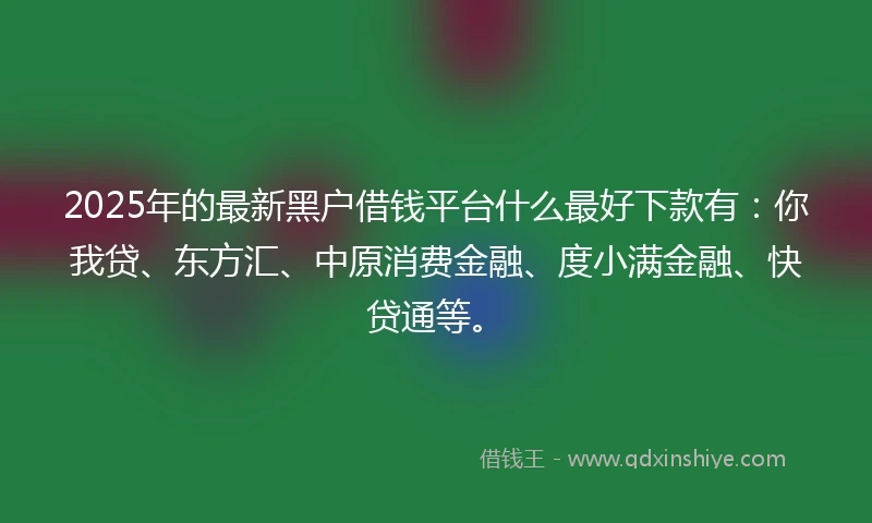 2025年的最新黑户借钱平台什么最好下款有：你我贷、东方汇、中原消费金融、度小满金融、快贷通等。