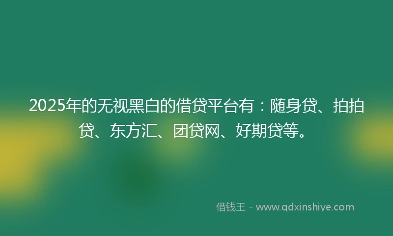2025年的无视黑白的借贷平台有：随身贷、拍拍贷、东方汇、团贷网、好期贷等。