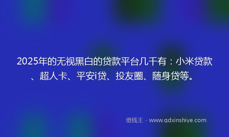 2025年的无视黑白的贷款平台几千有：小米贷款、超人卡、平安i贷、投友圈、随身贷等。