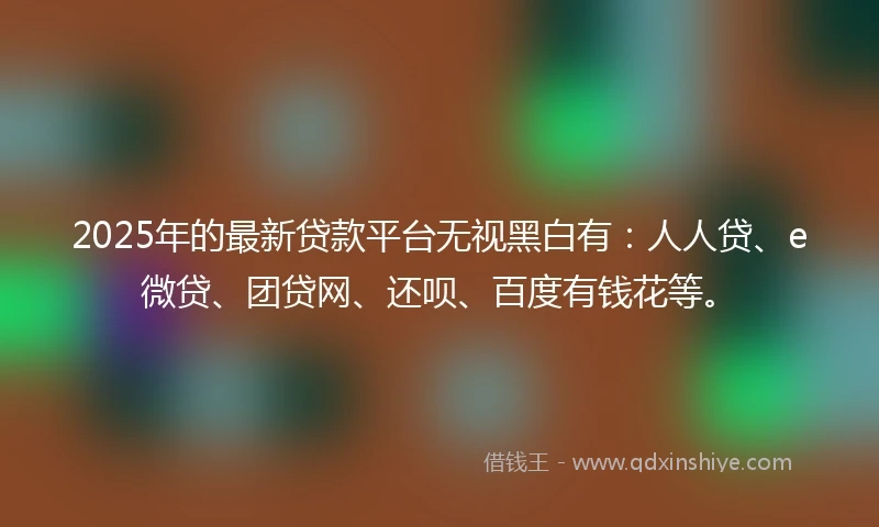 2025年的最新贷款平台无视黑白有：人人贷、e微贷、团贷网、还呗、百度有钱花等。