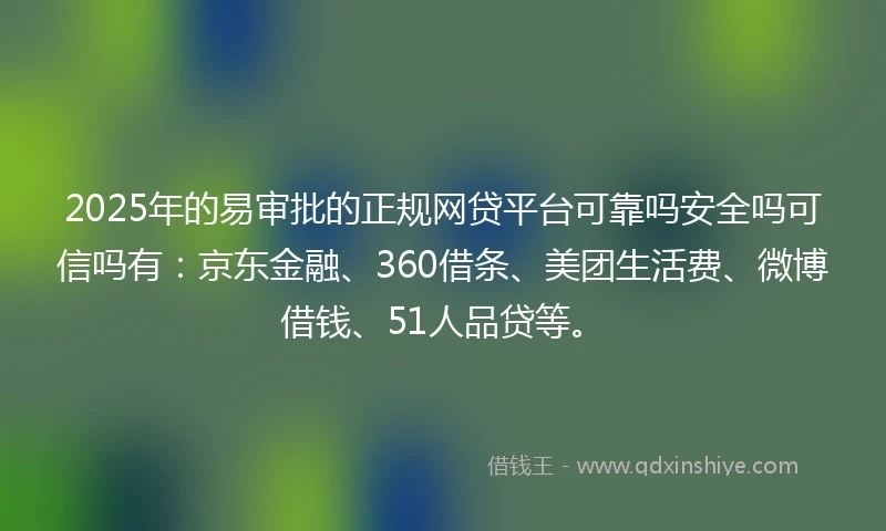2025年的易审批的正规网贷平台可靠吗安全吗可信吗有：京东金融、360借条、美团生活费、微博借钱、51人品贷等。