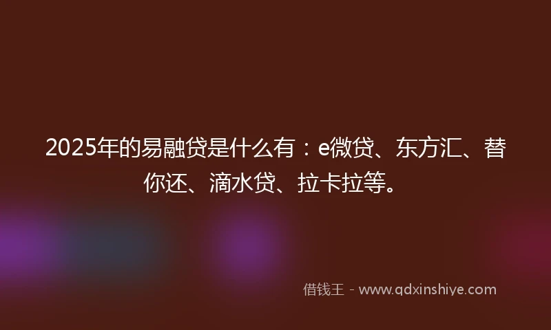 2025年的易融贷是什么有：e微贷、东方汇、替你还、滴水贷、拉卡拉等。