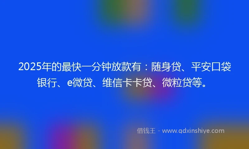 2025年的最快一分钟放款有：随身贷、平安口袋银行、e微贷、维信卡卡贷、微粒贷等。