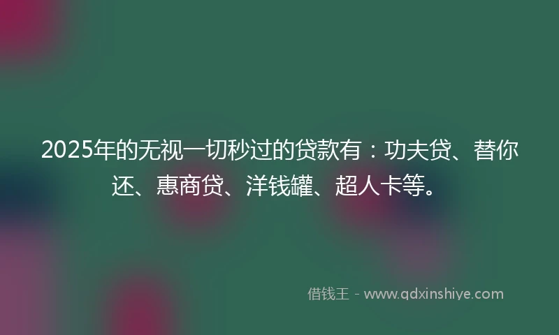 2025年的无视一切秒过的贷款有：功夫贷、替你还、惠商贷、洋钱罐、超人卡等。