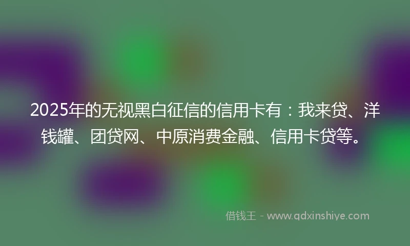 2025年的无视黑白征信的信用卡有：我来贷、洋钱罐、团贷网、中原消费金融、信用卡贷等。