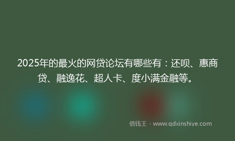 2025年的最火的网贷论坛有哪些有:还呗、惠商贷、融逸花、超人卡、度小满金融等。