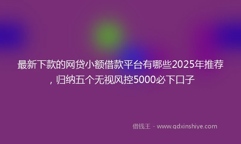 最新下款的网贷小额借款平台有哪些2025年推荐，归纳五个无视风控5000必下口子