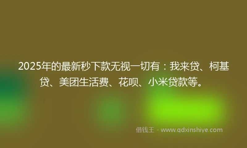 2025年的最新秒下款无视一切有：我来贷、柯基贷、美团生活费、花呗、小米贷款等。