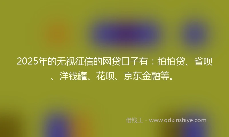 2025年的无视征信的网贷口子有：拍拍贷、省呗、洋钱罐、花呗、京东金融等。