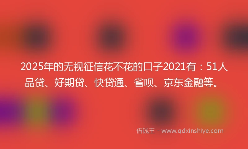 2025年的无视征信花不花的口子2021有：51人品贷、好期贷、快贷通、省呗、京东金融等。