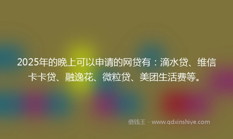 2025年的晚上可以申请的网贷有：滴水贷、维信卡卡贷、融逸花、微粒贷、美团生活费等。