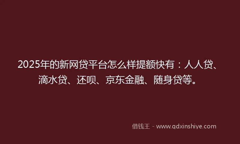 2025年的新网贷平台怎么样提额快有：人人贷、滴水贷、还呗、京东金融、随身贷等。
