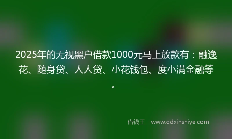 2025年的无视黑户借款1000元马上放款有：融逸花、随身贷、人人贷、小花钱包、度小满金融等。