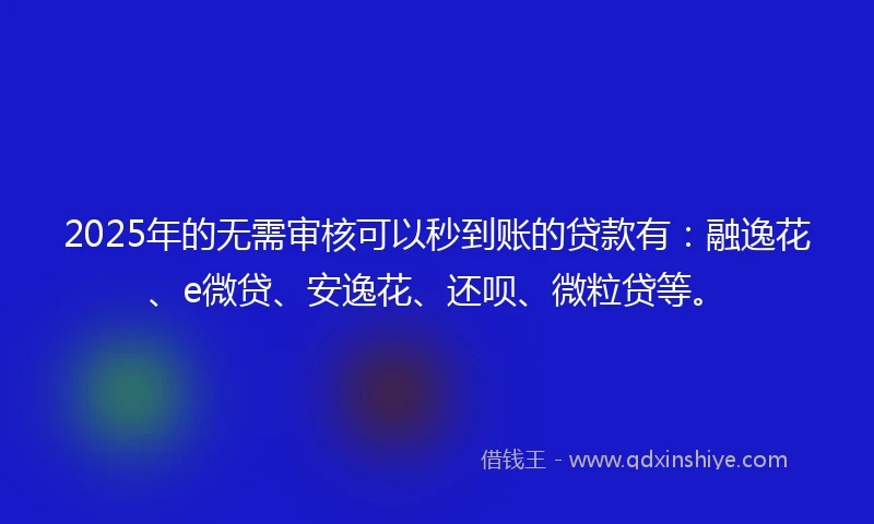 2025年的无需审核可以秒到账的贷款有：融逸花、e微贷、安逸花、还呗、微粒贷等。