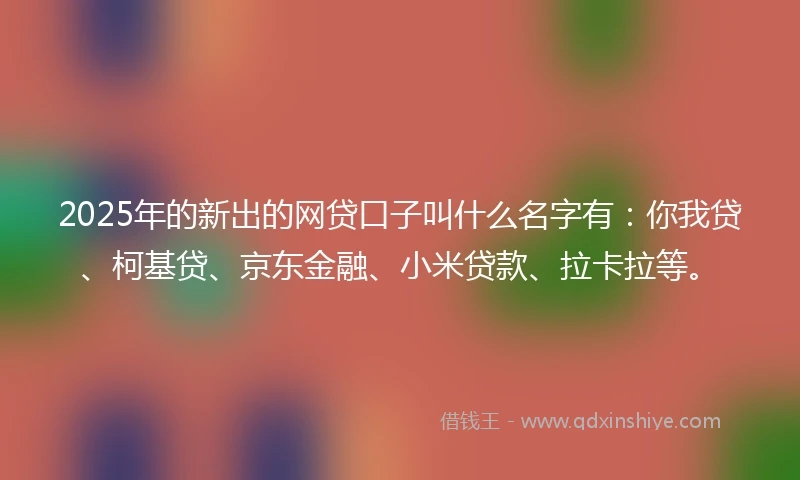 2025年的新出的网贷口子叫什么名字有：你我贷、柯基贷、京东金融、小米贷款、拉卡拉等。