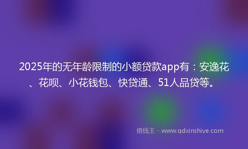 2025年的无年龄限制的小额贷款app有:安逸花、花呗、小花钱包、快贷通、51人品贷等。