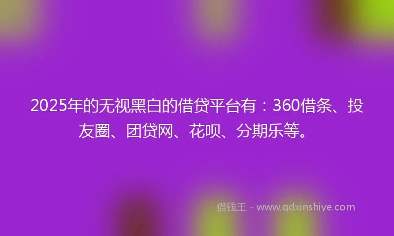 2025年的无视黑白的借贷平台有：360借条、投友圈、团贷网、花呗、分期乐等。