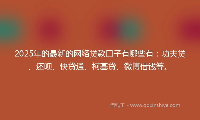2025年的最新的网络贷款口子有哪些有：功夫贷、还呗、快贷通、柯基贷、微博借钱等。