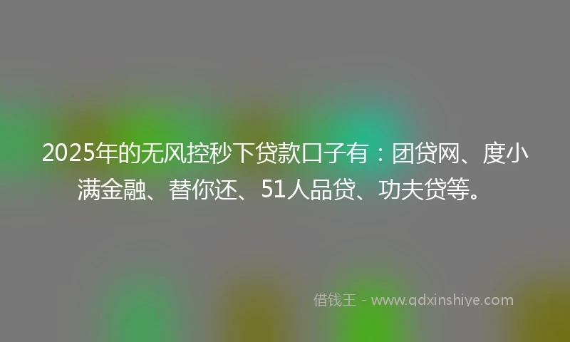 2025年的无风控秒下贷款口子有：团贷网、度小满金融、替你还、51人品贷、功夫贷等。