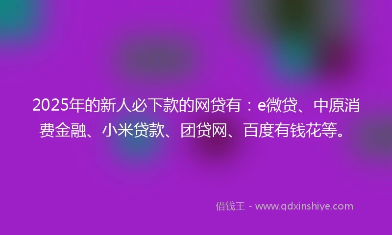 2025年的新人必下款的网贷有：e微贷、中原消费金融、小米贷款、团贷网、百度有钱花等。