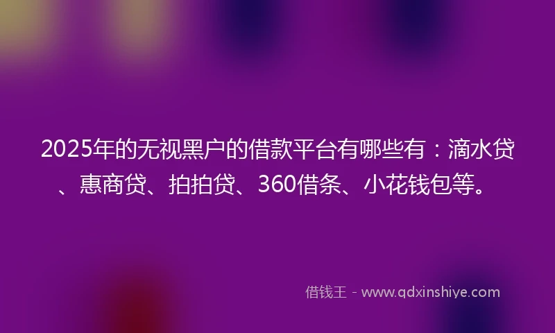 2025年的无视黑户的借款平台有哪些有：滴水贷、惠商贷、拍拍贷、360借条、小花钱包等。
