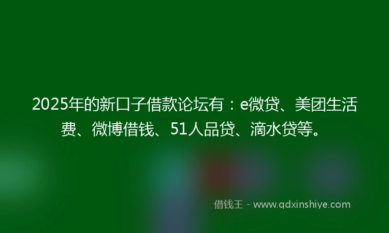 2025年的新口子借款论坛有:e微贷、美团生活费、微博借钱、51人品贷、滴水贷等。
