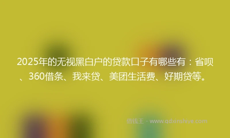 2025年的无视黑白户的贷款口子有哪些有：省呗、360借条、我来贷、美团生活费、好期贷等。
