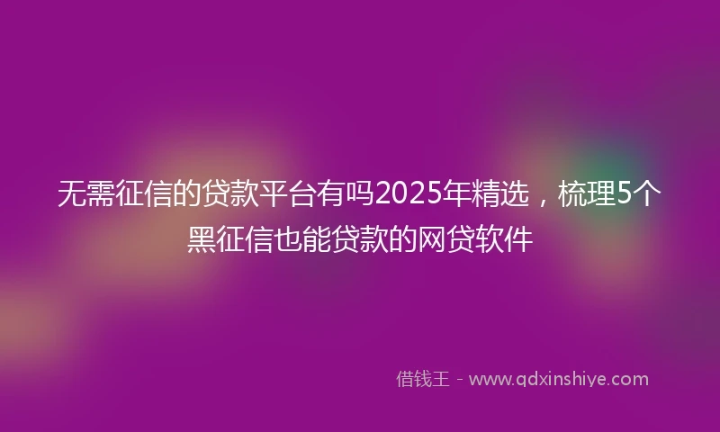 无需征信的贷款平台有吗2025年精选，梳理5个黑征信也能贷款的网贷软件