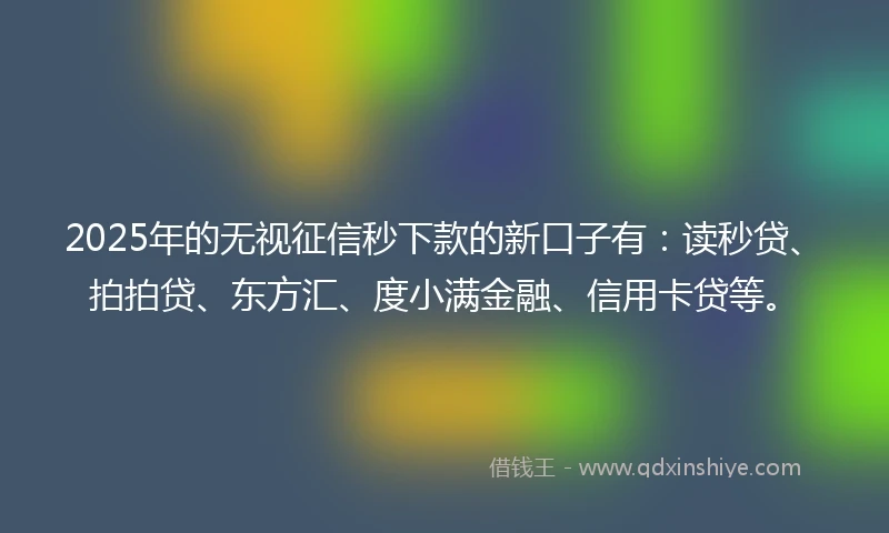 2025年的无视征信秒下款的新口子有：读秒贷、拍拍贷、东方汇、度小满金融、信用卡贷等。
