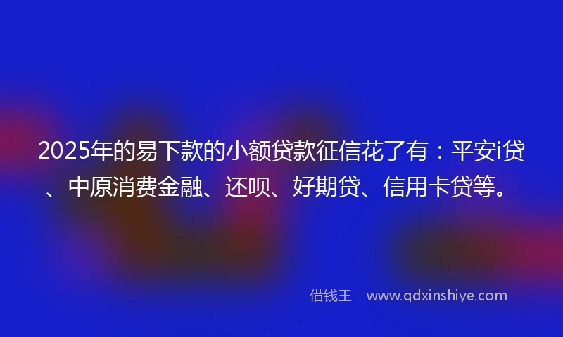 2025年的易下款的小额贷款征信花了有：平安i贷、中原消费金融、还呗、好期贷、信用卡贷等。