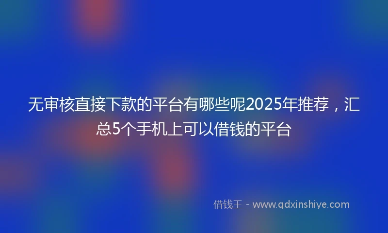 无审核直接下款的平台有哪些呢2025年推荐，汇总5个手机上可以借钱的平台