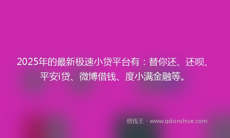 2025年的最新极速小贷平台有：替你还、还呗、平安i贷、微博借钱、度小满金融等。