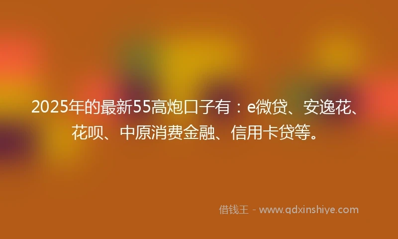 2025年的最新55高炮口子有：e微贷、安逸花、花呗、中原消费金融、信用卡贷等。