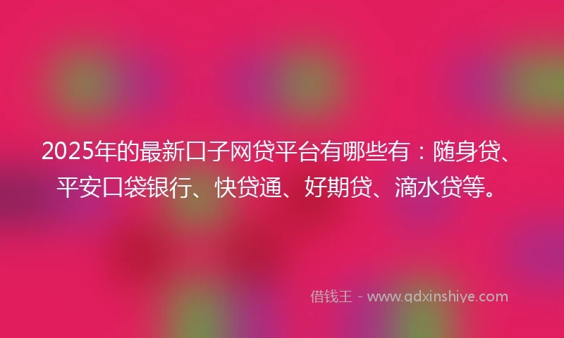 2025年的最新口子网贷平台有哪些有：随身贷、平安口袋银行、快贷通、好期贷、滴水贷等。