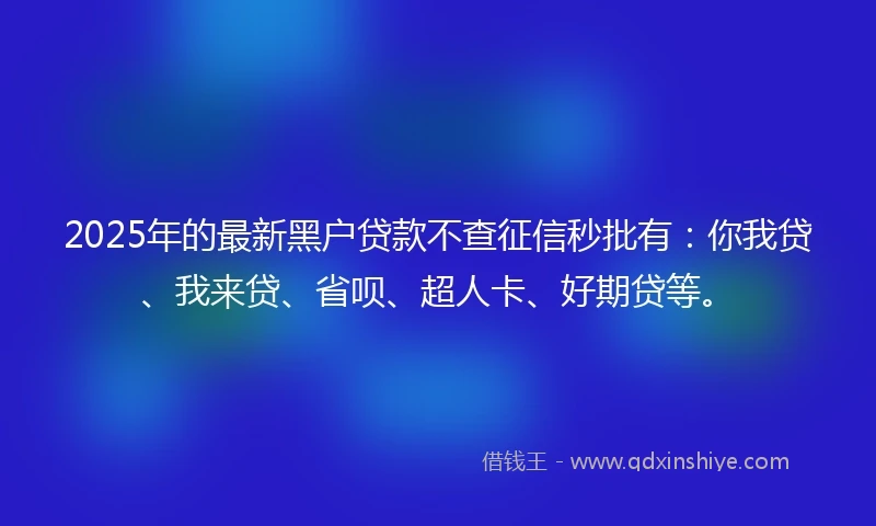 2025年的最新黑户贷款不查征信秒批有：你我贷、我来贷、省呗、超人卡、好期贷等。
